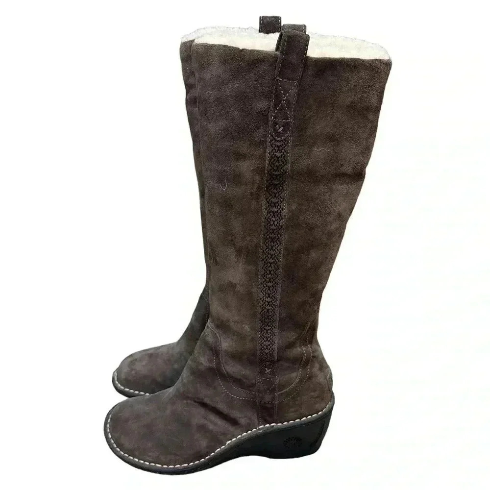 UGG Australia Hartley Chocolate Brown Suede Tall Boots Sz 7 - Picture 2 of 9